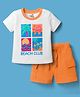 Doodle Poodle 100% Cotton Single Jersey Knit Half Sleeves T-Shirt & Shorts Set with Beach Theme Print - White & Orange