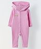 Spunkies Waffle Knit Full Sleeves Rainbow Patch Detailed Hooded Romper - Pink