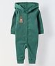 Spunkies Cotton Rib Knit Full Sleeves Dog Patch Detailed Hooded Romper - Green