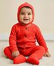 Spunkies Waffle Knit Full Raglan Sleeves Textured Romper With Cap - Orange