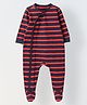 Spunkies Single Jersey Knit Full Sleeves Striped Footed Sleepsuit - Navy Blue & Red