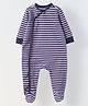 Spunkies Single Jersey Knit Full Sleeves Striped Footed Sleepsuit - Navy Blue & Purple