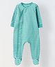 Spunkies Single Jersey Knit Full Sleeves Striped Footed Sleepsuit - Green & Blue
