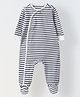 Spunkies Single Jersey Knit Full Sleeves Striped Footed Sleepsuit - Navy Blue & White