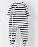 Spunkies Single Jersey Knit Full Sleeves Striped Footed Sleepsuit - Navy Blue & White
