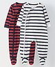 Spunkies Single Jersey Knit Pack Of 2 Full Sleeves Striped Footed Sleepsuit - Navy Blue White & Red