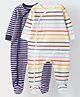 Spunkies Single Jersey Knit Pack Of 2 Full Sleeves Striped Footed Sleepsuit - White Navy Blue Red & Coral