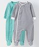 Spunkies Single Jersey Knit Pack Of 2 Full Sleeves Striped Footed Sleepsuit - White Aqua & Navy Blue