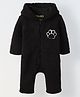 Spunkies Cotton Knit Full Sleeves Animal Paw Patch Detailed Hooded Romper - Black