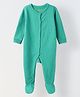 Spunkies Cotton Knit Full Sleeves Textured Footed Sleepsuit - Green