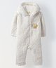 Spunkies Cotton Knit Full Sleeves Paw Embroidered  Hooded Romper - White