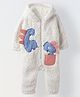 Spunkies Cotton Knit Full Sleeves Dinosaur Applique Detailed Hooded Romper - White