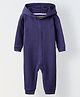 Spunkies Cotton Knit Full Sleeves Solid Hooded Romper - Blue