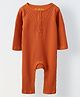 Spunkies Cotton Knit Full Sleeves Solid Romper - Rust Orange