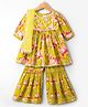 TEENTAARE Cotton Woven Three Fourth Sleeves Kurta & Gharara With Dupatta Set - Lime Green