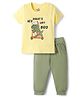 Doodle Poodle 100% Cotton Single Jersey Knit Half Sleeves T-Shirt & Lounge Pant Set with Dino Print - Yellow & Light Green
