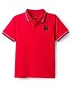 Kookie Kids Cotton Knit Half Sleeves Polo T-Shirt with Tipping & LA Embroidery - Red