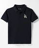 Kookie Kids Cotton Knit Half Sleeves Polo T-Shirt with Tipping & LA Embroidery - Black