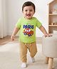 Doodle Poodle 100% Cotton  Single Jersey Knit Half Sleeves T-Shirt & Lounge Pant Set with Paris Print - Light Green & Beige