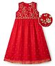 EARTHY TOUCH Woven Sleeveless Ethnic Dress With Floral Embriodery - Red