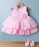 Bluebell Tissue Woven Sleeveless Party Frock With Floral Applique & Booties - Pink
