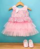 Bluebell Net Woven Sleeveless Party Frock With Sequin Detailing & Booties - Pink