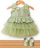 Bluebell Net Woven Sleeveless Party Frock With Sequin Detailing & Booties - Green