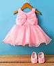 Bluebell Tissue Woven Sleeveless Solid Party Frock With Bow Applique & Booties - Pink