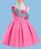 Bluebell Tissue Woven Sleeveless Party Frock With Floral Corsage - Pink