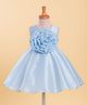Bluebell Tissue Woven Sleeveless Party Frock With Floral Applique - Light Blue