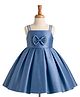 Bluebell Satin Woven Sleeveless Party Frock With Bow Applique & Rhinestone Detailing - Blue