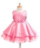 Bluebell Tissue Woven Sleeveless Party Frock With Floral Corsage - Pink