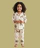 Tittertots Cotton Woven Full Sleeves Tiger & Floral Printed Coordinating Night Suit Set - White