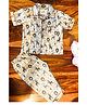 Tittertots Cotton Woven Half Sleeves Animal Printed Shirt & Pajama Coordinating Night Suit Set - Brown