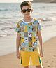 OLLINGTON ST. Cotton Knit Half Sleeve Printed T-Shirt & Knit Shorts Set - Multicolor & Yellow