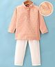 Ridokidz Full Sleeves Glitter Embellished Geometric Embroidered Kurta Pyjama Set - Peach