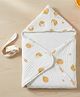 Baby Moo Orange Print Hooded Muslin Wrapper 6 Layer Hooded With Velcro Belt - White