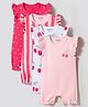 Bonfino 100% Cotton Knit Flutter Sleeves Romper with Striped Heart & Cherry Print Pack of 4 - Pink White & Red