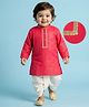 EARTHY TOUCH Cotton Lurex Woven Full Sleeves Kurta Dhoti Set With Sequin Embroidery - Red