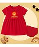The Peppy Tend 100% Cotton Knit Half Sleeves Baby Dinosaur Printed Dress With Bloomer - Red