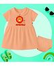 The Peppy Tend 100% Cotton Knit Half Sleeves Baby Dinosaur Printed Dress With Bloomer - Peach