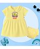 The Peppy Tend 100% Cotton Knit Half Sleeves Baby Dinosaur Printed Dress With Bloomer - Yellow