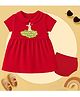 The Peppy Tend 100% Cotton Knit Half Sleeves Could I Be Any Cuter Text Printed Dress With Bloomer - Red