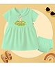 The Peppy Tend 100% Cotton Knit Half Sleeves Could I Be Any Cuter Text Printed Dress With Bloomer - Sea Green