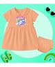 The Peppy Tend 100% Cotton Knit Half Sleeves Unicorn & Rainbow Printed Dress With Bloomer - Peach