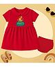 The Peppy Tend 100% Cotton Knit Family Theme Half Sleeves Daddys Mini Me Text Printed Dress With Bloomer -Red
