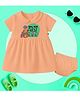 The Peppy Tend 100% Cotton Knit Family Theme Half Sleeves You Are The Best Dad Text Printed Dress With Bloomer - Peach