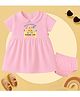 The Peppy Tend 100% Cotton Knit Half Sleeves Bald And Awesome Rocking My First Mundan Look Text Printed Dress With Bloomer - Pink