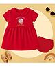 The Peppy Tend 100% Cotton Knit Family Theme Half Sleeves Dadus Dadis Tiny Treasure Text Printed Peter Pan Collar Dress With Bloomer - Red