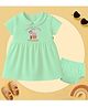 The Peppy Tend 100% Cotton Knit Family Theme Half Sleeves Dadus Dadis Tiny Treasure Text Printed Peter Pan Collar Dress With Bloomer - Sea Green